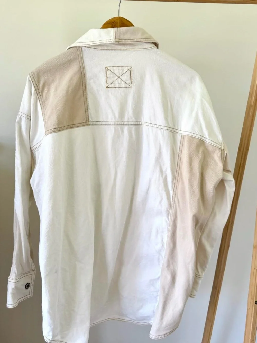 Free People We The Free Mountain Roads Denim Patchwork Jacket in Cream/Beige - S - Picture 8 of 8